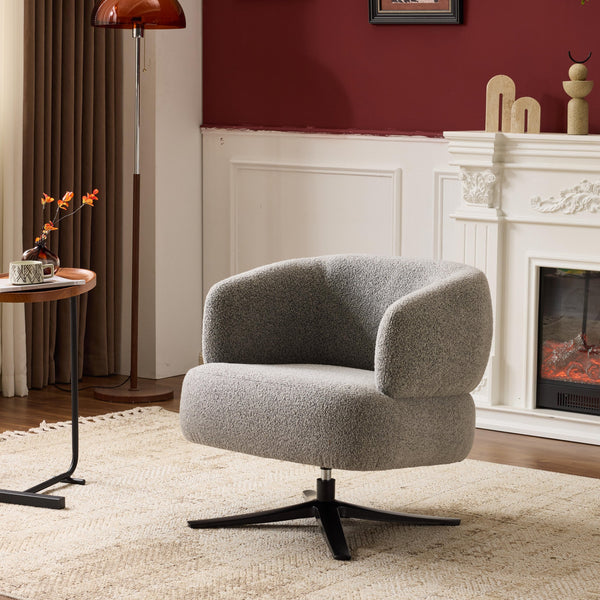 English Elm Cuddle-style linen swivel chair with 360° rotation, wrap-around cradle design for cozy compact spaces Antique Grey W3248P354261