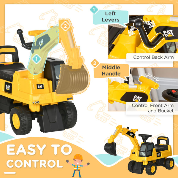 English Elm Aosom Cat Licensed Toddler Pedal Excavator with Moving Shovel and Under Seat Storage W2225P217062