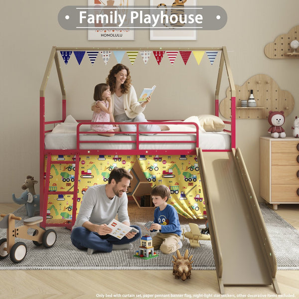 English Elm Jack Metal Junior Loft Bed With Slide & Superhero Curtains – Space-Saving Fun For Kids' Rooms! B083P354667