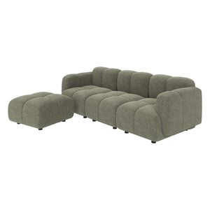 English Elm Beige Boucle L-shaped Sectional with Sculptural Cushion Blocks and Movable Ottoman Green N758T404142F