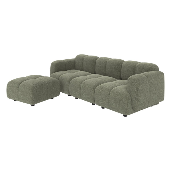 English Elm Beige Boucle L-shaped Sectional with Sculptural Cushion Blocks and Movable Ottoman Green N758T404142F