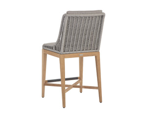 Sunpan Sorrento Stylish Outdoor Barstool with Durable Teak Wood Base and Weather-Resistant Fabric Seat Palazzo Taupe