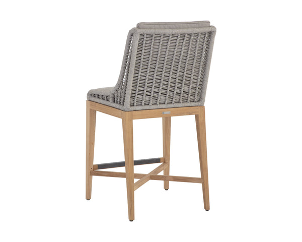 Sunpan Sorrento Stylish Outdoor Barstool with Durable Teak Wood Base and Weather-Resistant Fabric Seat Palazzo Taupe