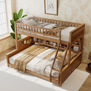 English Elm Twin Xl Over Queen Bunk Bed with Led Lighting Shelving and Pegboard Pinewood Frame Brown LT000280AAP