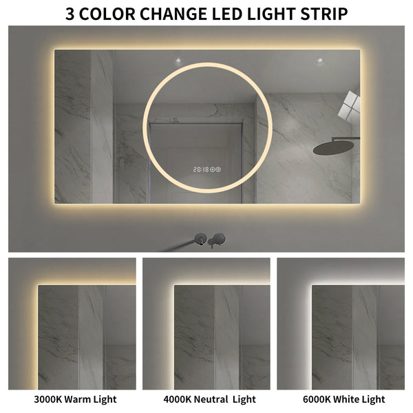 English Elm 48*24 Inch Led Bathroom Mirror - Anti-Fog, Dimmable Vanity Mirror With 3 Colors, Modern Design! W2709P380636