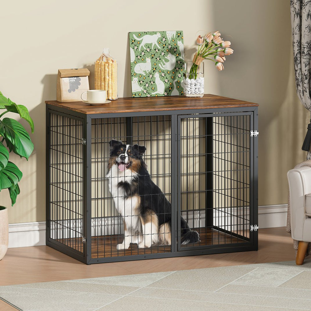 English Elm 47'' Furniture Style Dog Crate with 3 Doors Large Breed Cabinet Side Table Grey W1820P356885