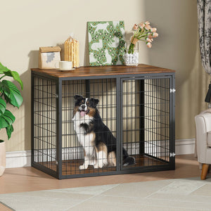 English Elm 47'' Furniture Style Dog Crate with 3 Doors Large Breed Cabinet Side Table Grey W1820P356885