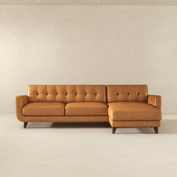 English Elm Ashcroft Furniture - Allison Right-Facing Tan Leather Sectional Sofa - Mid-Century Modern Comfort For Stylish Living Rooms B183S00120
