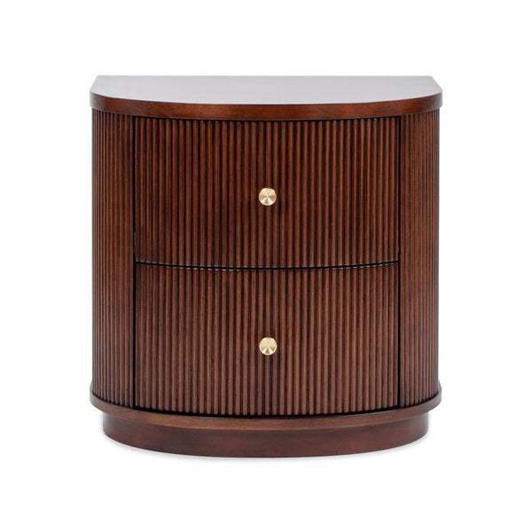 English Elm Jennifer Taylor Home - Valentine Half-Moon 24" 2-Drawer Side Table in Dark Walnut Beech Wood with Fluted Detail & Gold Pulls B2719P280173