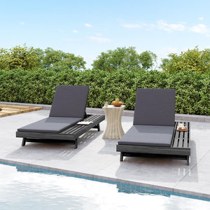 English Elm Lounge Chaise Outdoor Acacia Wood Slatted Frame with Water Resistant Cushion Resort Style Black,Dark Gray N770P442B18G