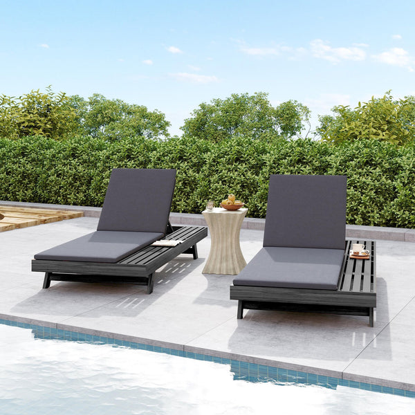 English Elm Lounge Chaise Outdoor Acacia Wood Slatted Frame with Water Resistant Cushion Resort Style Black,Dark Gray N770P442B18G