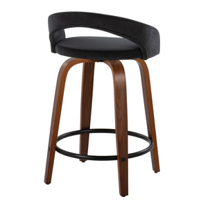 English Elm Fixed-height Velvet Swivel Counterstools with Walnut Bentwood Legs for Kitchen Islands B202S01759