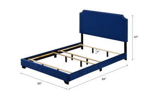 English Elm Haemon Blue Velvet Queen Bedframe — Fully Upholstered Poplar & LVL, Nailhead Trim, 660lb Capacity B2726P342796