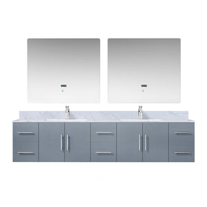 English Elm Dark Grey Double Bath Vanity 84" W x 22" D with Carrara Marble Top, Chrome Faucets & LED Mirrors B2731S01051
