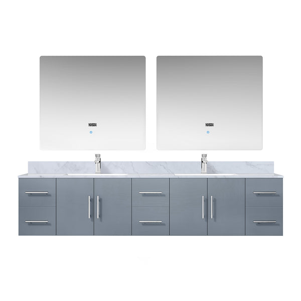 English Elm Dark Grey Double Bath Vanity 84" W x 22" D with Carrara Marble Top, Chrome Faucets & LED Mirrors B2731S01051