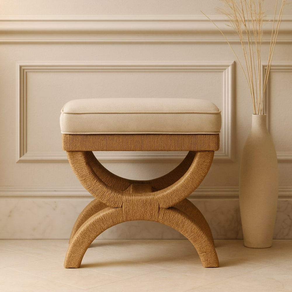 English Elm Artisan Mango Wood Woven Rattan Arch Bench Handcrafted for Entryway or Bedroom B182P439530