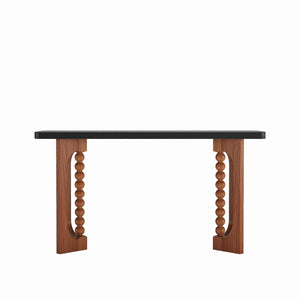 English Elm 59'' Farmhouse Wood Console Table Sculptural Beaded Base Sofa Entryway Accent W2263P426704