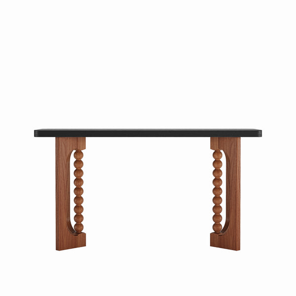 English Elm 59'' Farmhouse Wood Console Table Sculptural Beaded Base Sofa Entryway Accent W2263P426704