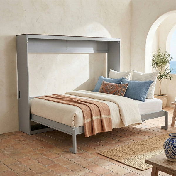 English Elm Queen Murphy Wall Bed with Usb Ports Space Saving Cabinet for Guest or Home Office Gray LP000385AAE