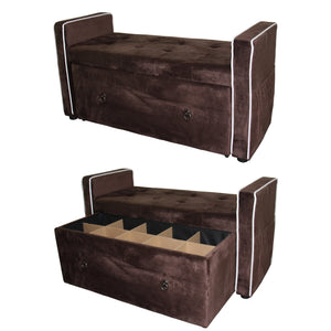 English Elm 22" 22" Shoe Storage Bench Brown Suede with Detachable Divider, Armrest Pouch, 6-Slot Organized Seating 45x19x23 B072116493