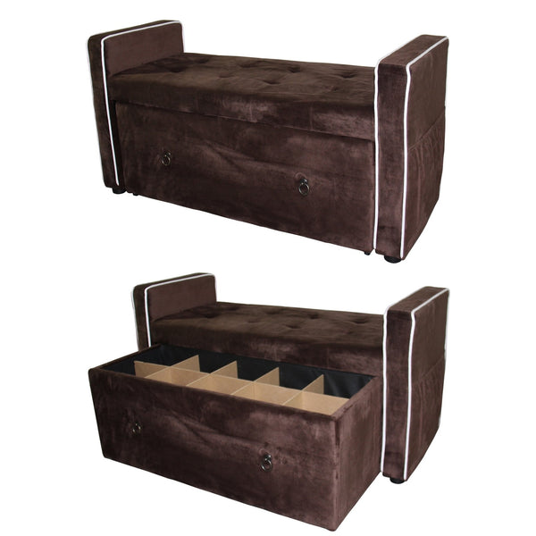 English Elm 22" 22" Shoe Storage Bench Brown Suede with Detachable Divider, Armrest Pouch, 6-Slot Organized Seating 45x19x23 B072116493