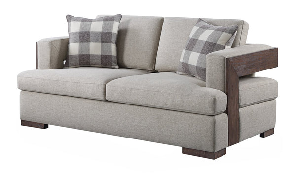 English Elm Niamey Two-Tone Fabric Loveseat with Walnut Legs, Reversible Foam Cushions & 2 Toss Pillows B2726P253091
