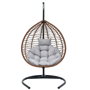 English Elm U_style Wicker Hanging Egg Chair with Stand Foldable Indoor Outdoor Swing Seat Brown+Gray N711P389502G