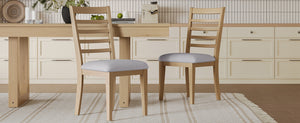 English Elm Farmhouse Ladder Back Dining Chairs Rubberwood Frame Upholstered Seat Set of 2 Natural+Beige N752P272064N