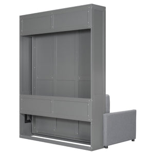 English Elm Queen Murphy Bed with Linen Cushion Sofa Folds Flat for Studio or Guest Room Gray LP000891AAE-1