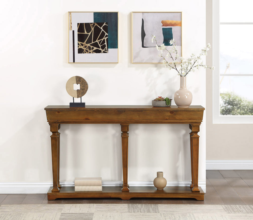 English Elm Garrison Oak Finish Console Table with Lower Display Shelf, Sturdy Tapered Legs, Timeless Style B2726P254135