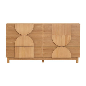 English Elm Modern Fluted 6 Drawer Dresser with Solid Wood Legs Japandi Chest for Bedroom Natural N739S0000013W