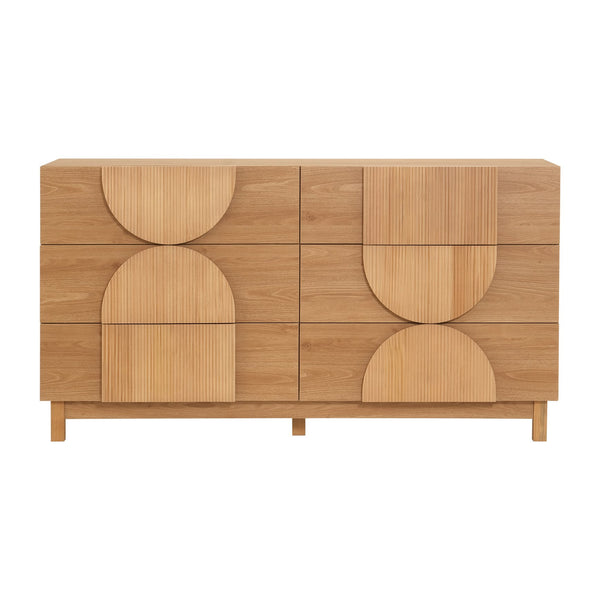 English Elm Modern Fluted 6 Drawer Dresser with Solid Wood Legs Japandi Chest for Bedroom Natural N739S0000013W