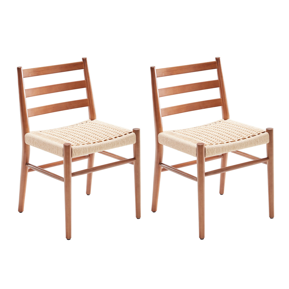 English Elm Dining Chairs with Handwoven Rope Seats and Iron Frame Mid Century Modern Set of 2 Beige,Walnut T3623P431442