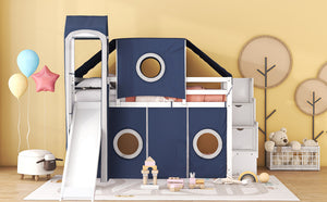 English Elm Full Size Castle Loft Bed with Tent Canopy and Tower for Kids Playroom LT000569AAC-1