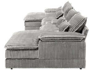 English Elm 120-inch Modular U-shaped Sectional Woolen Sofa with Usb Console Six Seat Living Room Light Gray W2564S00106