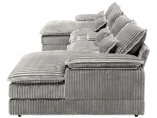 English Elm 120-inch Modular U-shaped Sectional Woolen Sofa with Usb Console Six Seat Living Room Light Gray W2564S00106