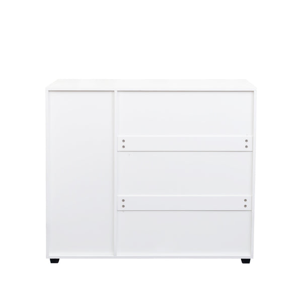 English Elm Shoe Cabinet 4-Tier Adjustable Shelves Louvered Door Shoe Rack Organizer for Entryway Hallway White W331P242459