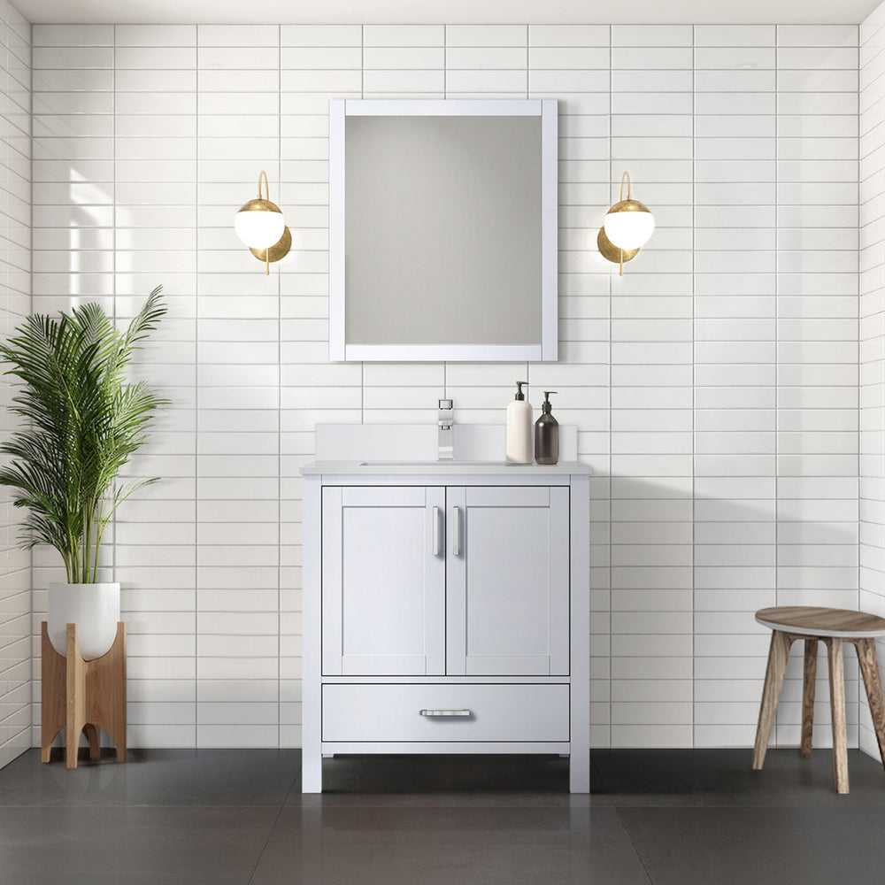 English Elm White Bath Vanity 30 in. W with White Quartz Top, Soft-Close Drawer, Mirror Included, Durable Finish B2731S00672
