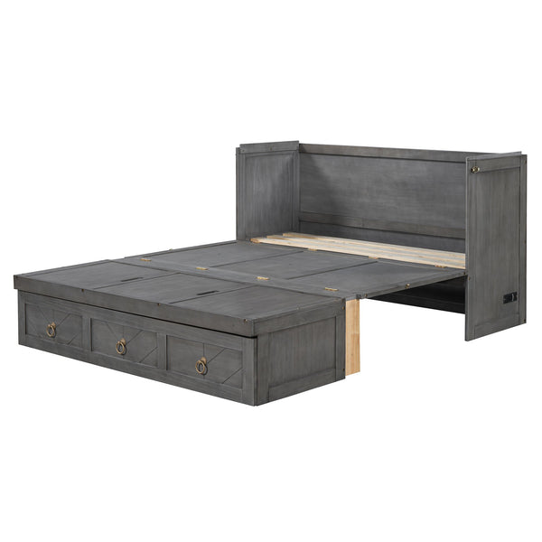 English Elm Queen Murphy Wall Bed with Pull Out Storage Drawer and Built in Usb Charging Gray LP000428AAE