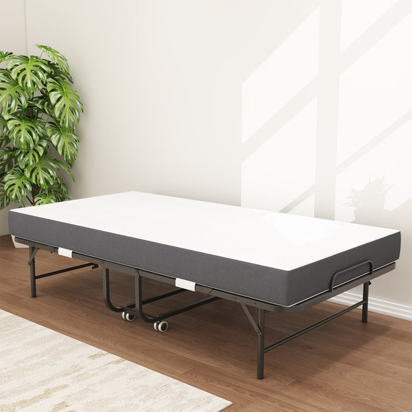 English Elm 75 Inch Rollaway Twin Bed with Memory Foam Mattress Heavy Duty Steel Frame Foldable W2735P425460
