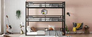 English Elm Twin Xl Triple Bunk Bed - Heavy-Duty Metal Frame With Guardrails & Noise-Reduced Design In Black W1580S00143-GIGA