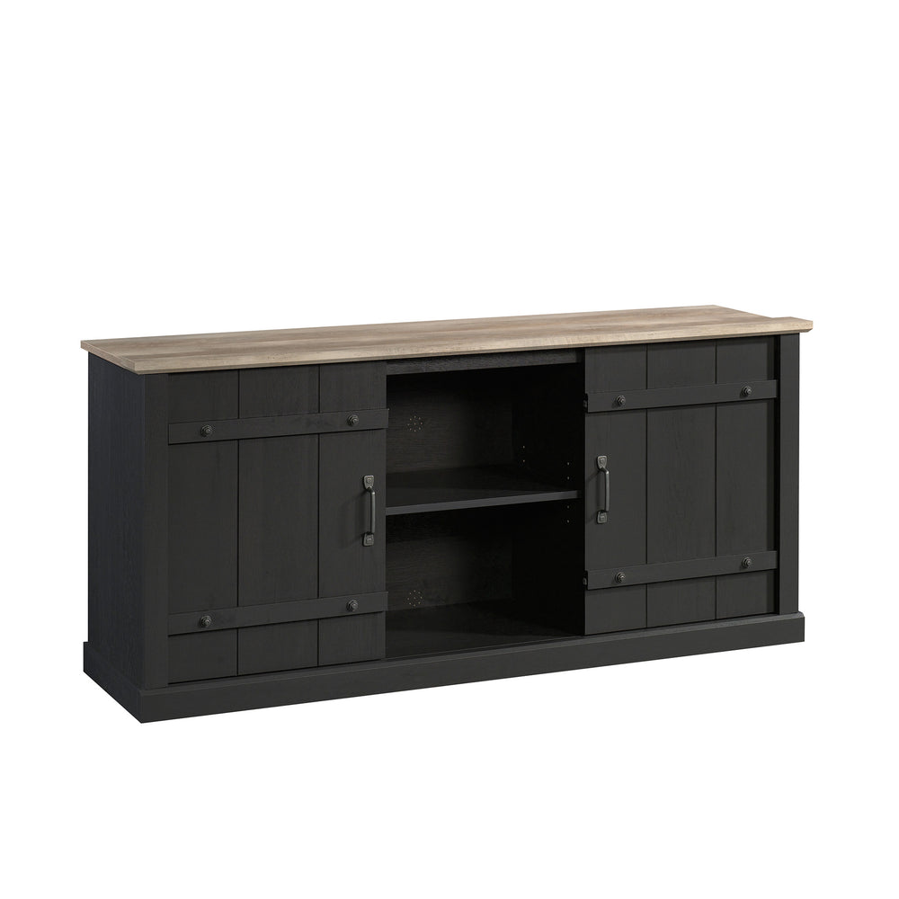 English Elm Credenza, Stylish Black Tv Stand For Up To 70" Tvs With Rustic Charm & Smart Storage Solutions B356P402772