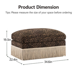 English Elm Ottoman Leopard Print Chenille Modular Sectional Sofa Tassel Trim Living Room Seating Black Brown W5656P454397
