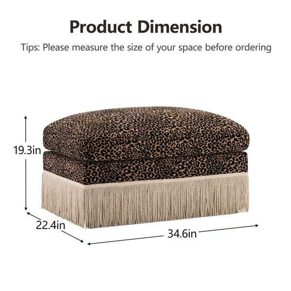English Elm Ottoman Leopard Print Chenille Modular Sectional Sofa Tassel Trim Living Room Seating Black Brown W5656P454397