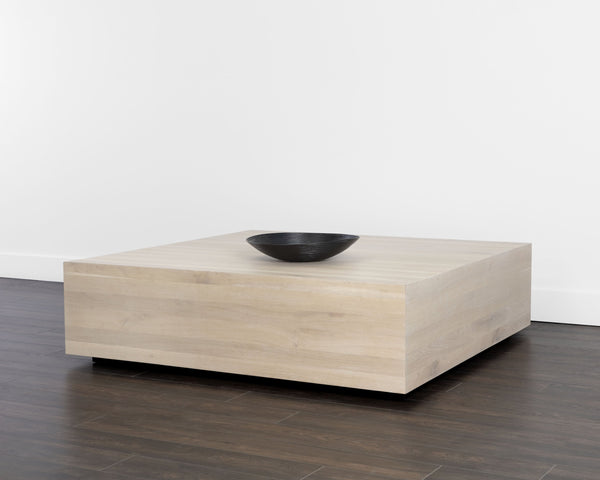 Sunpan Frezco Coffee Table - Modern Minimalist Design in Solid Oak with Whitewash Finish for Your Home Square - 59W x 59D x 16.5H