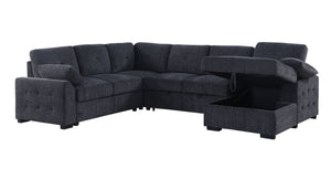 English Elm Nyhan Upholstered Corner Sectional with Pull-Out Loveseat and Storage Chaise, Chenille Elegance Dark Gray B102S00078