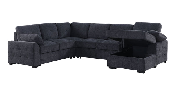 English Elm Nyhan Upholstered Corner Sectional with Pull-Out Loveseat and Storage Chaise, Chenille Elegance Dark Gray B102S00078