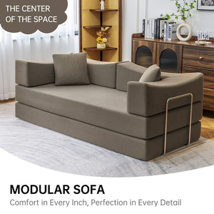 English Elm 2-In-1 Convertible Modular Sofa Bed With Memory Foam - Stylish Khaki Couch, No Assembly Needed! W3653P355640