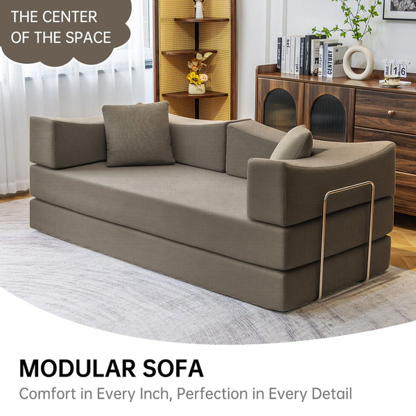 English Elm 2-In-1 Convertible Modular Sofa Bed With Memory Foam - Stylish Khaki Couch, No Assembly Needed! W3653P355640