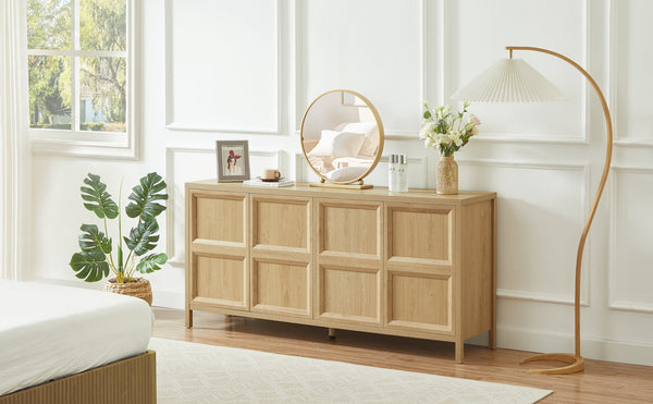 English Elm 67'' Scandinavian Oak Sideboard with Touch Latch Doors Soft Close Hinges Living Room Storage Oak W1820P420817